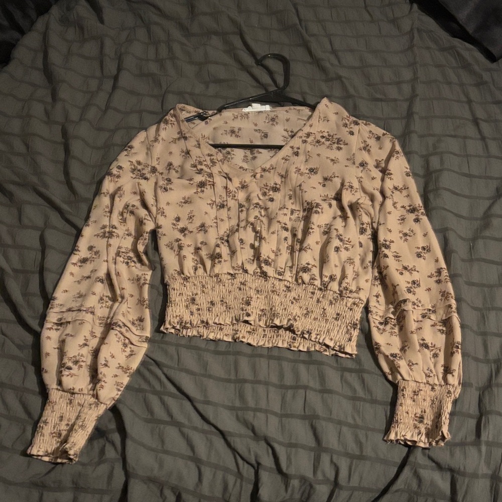 Mine Floral Smocked Blouse - Cream and Brown